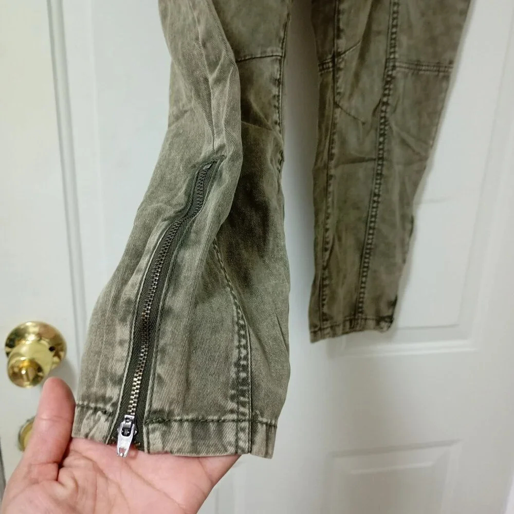 Ecote 100% Cotton Olive Green Cargo Pants With Zippers Size 28 Womens - Picture 5 of 12